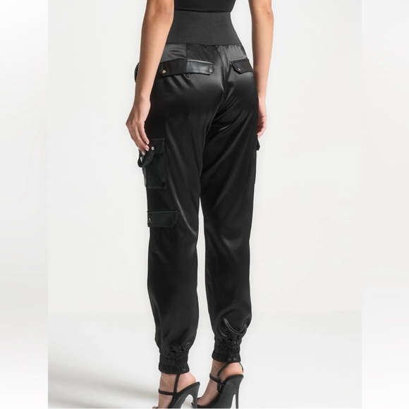 Manière de Voir High Waisted Black Satin Cargo Trousers, UK 6/US 2 - Picture 2 of 6